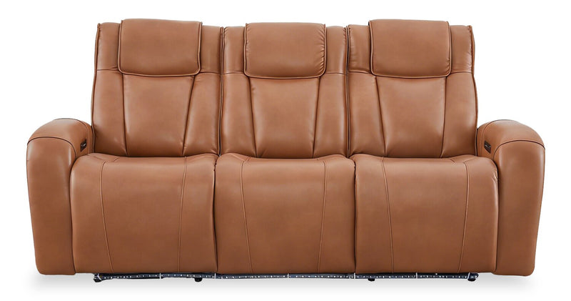 Shaquille O’Neal Home Titan 92\" Genuine Leather Power Reclining Sofa with Shaq-o-pedic Comfort – Earth