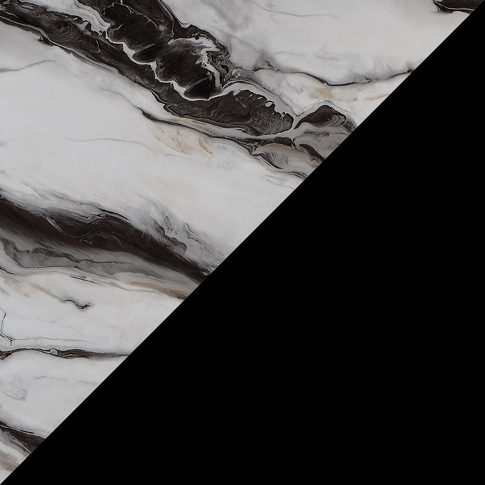 Vega 5pc Dining Set with Table & 4 Chairs, Marble Look, Pedestal Base, 82\"W - Black & White