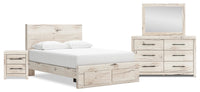 Derekson 6pc Bedroom Set with Storage Bed, Dresser, Mirror & Nightstand, Rustic White - Queen Size 