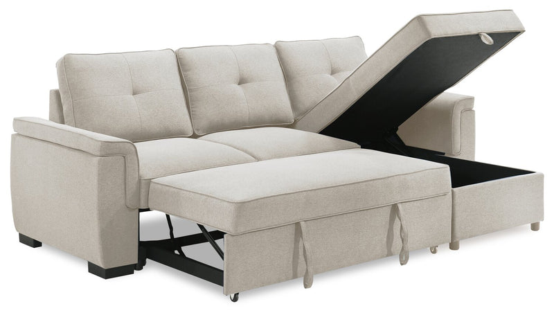 Eden 2-Piece Reversible Fabric Sleeper Sectional with Storage Chaise and Removable Back Cushions - Taupe
