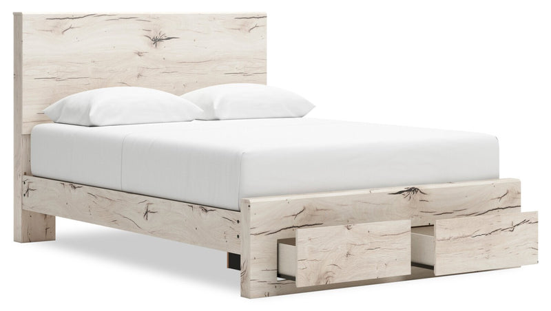 Derekson Storage Bed with 2 Built-In Footboard Drawers, Rustic White - Queen Size
