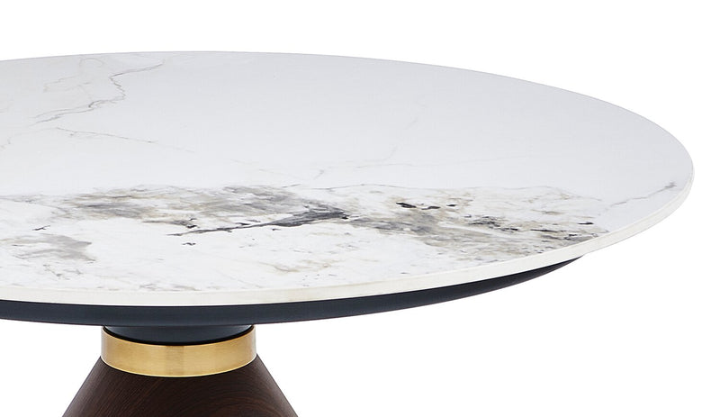 Alwin 31.5” Modern Round Coffee Table with White Sintered Stone Top - Brown