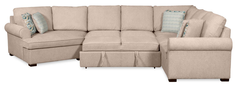 Scott Living Haven 3-Piece Left-Facing Chenille Fabric Cuddler Sleeper Sectional - Taupe