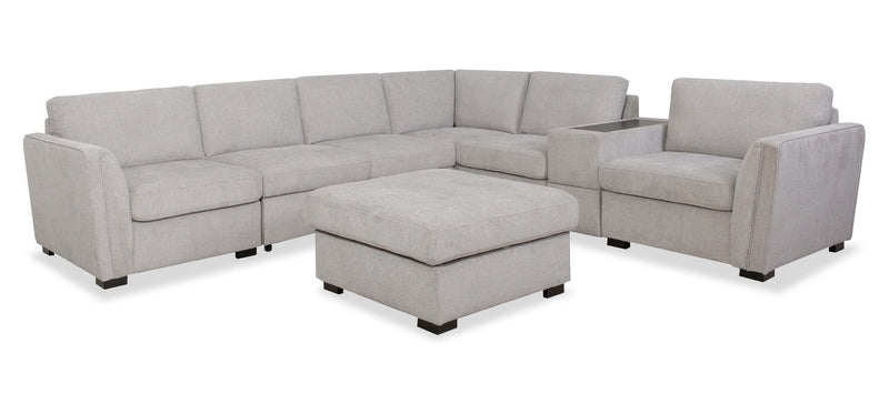 Vault 6-Piece Sectional with Sofa Bed Loveseat and Three Storage Chairs - Grey