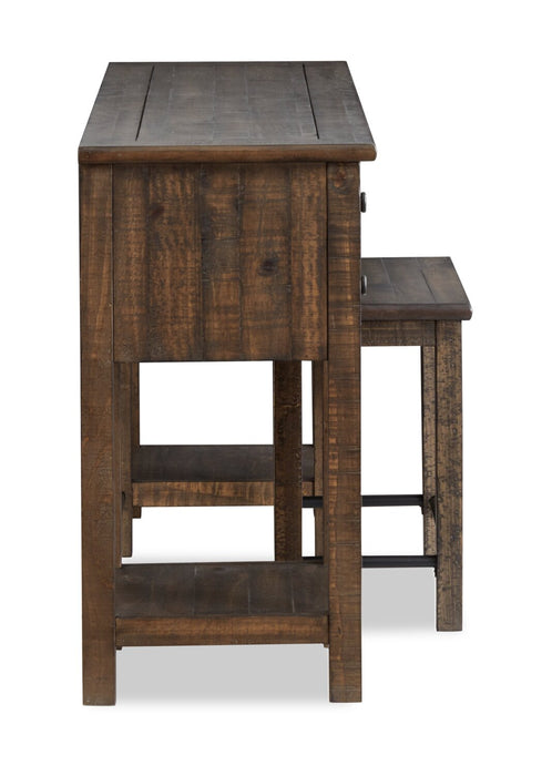 Edwin 64” Country Pine Sofa Table with Storage and Stool - Homestead Brown