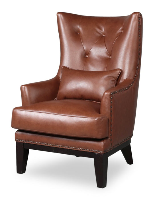 Haden 30\" Genuine Leather Accent Chair with Wood Base and Nailhead Trim - Sidekick Cobblestone Brown