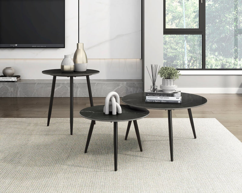 Delancey 31.5\" Modern 3-Pack Coffee + 2 End Tables - Black