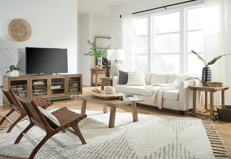 Cresset 84” Modern Solid Wood TV Stand with Storage and Cable Management for TVs up to 90\" - Belgian Wheat