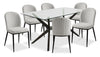Ace 7pc Dining Set with Table & 6 Chairs, Glass Top, 63\"W - Brown & Grey