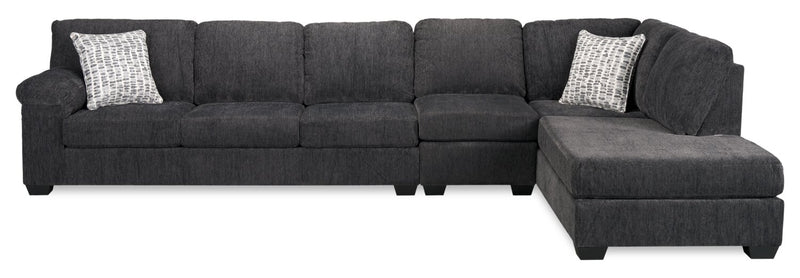 Made in Canada Morgan 3-Piece Right-Facing Chenille Fabric Sectional with Sofa and Accent Pillows - Grey