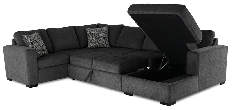 Made in Canada Legend 4-Piece Right-Facing Chenille Fabric Sleeper Sectional with Storage Chaise - Pepper Grey