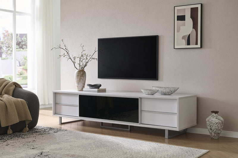 Amelia 89\" x 22\" Modern TV Stand with Storage and Cable Management for TVs up to 100\" - White & Black Two Tone