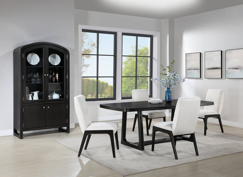 Alma 5pc Dining Set with Table & 4 Chairs, Trestle Base, 86\"W - Charcoal Black & White