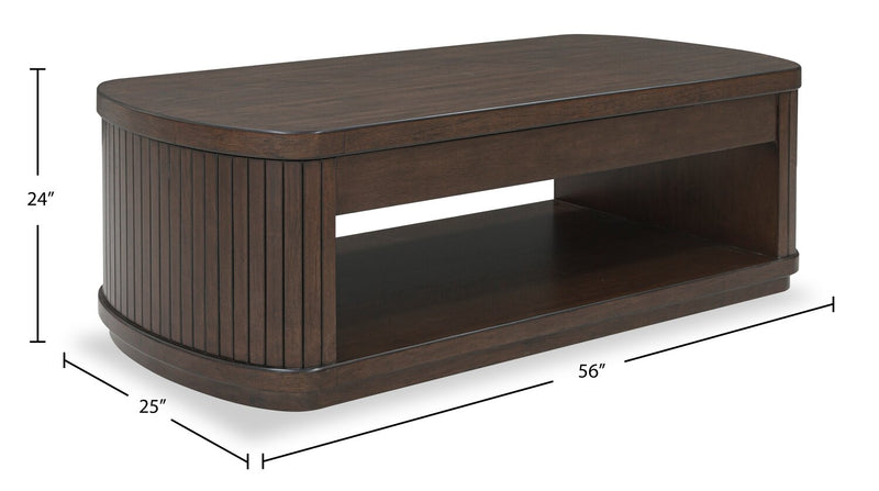 Vernon 56” Modern Solid Wood Lift Top Coffee Table with Storage, Shelf and Casters - Dark Brown