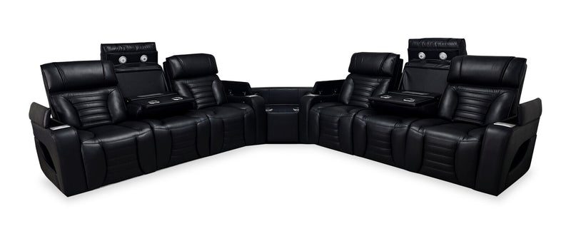 Zen 3-Piece Leather-Look Fabric Power Reclining Sectional with Massage and Two Drop-Down Consoles - Black