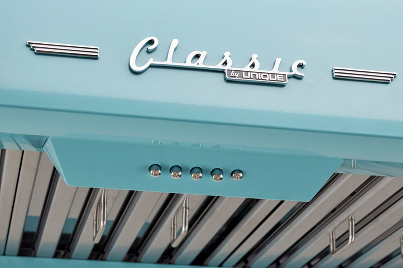 Classic Retro by Unique 36\" 700 CFM Under-Cabinet Range Hood - Ocean Mist Turquoise - UGP-36CR RH T