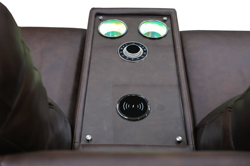 Vibe 76\" Genuine Leather Massage Power Reclining Loveseat with Immersive Audio and Power Headrests - Brown