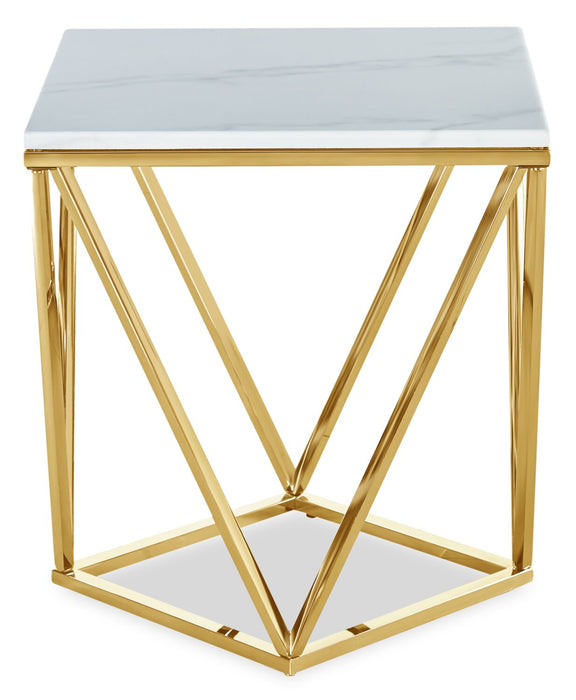 Amanda 21.5\" Modern Square End Table - White Marble Top with Gold Metal Base