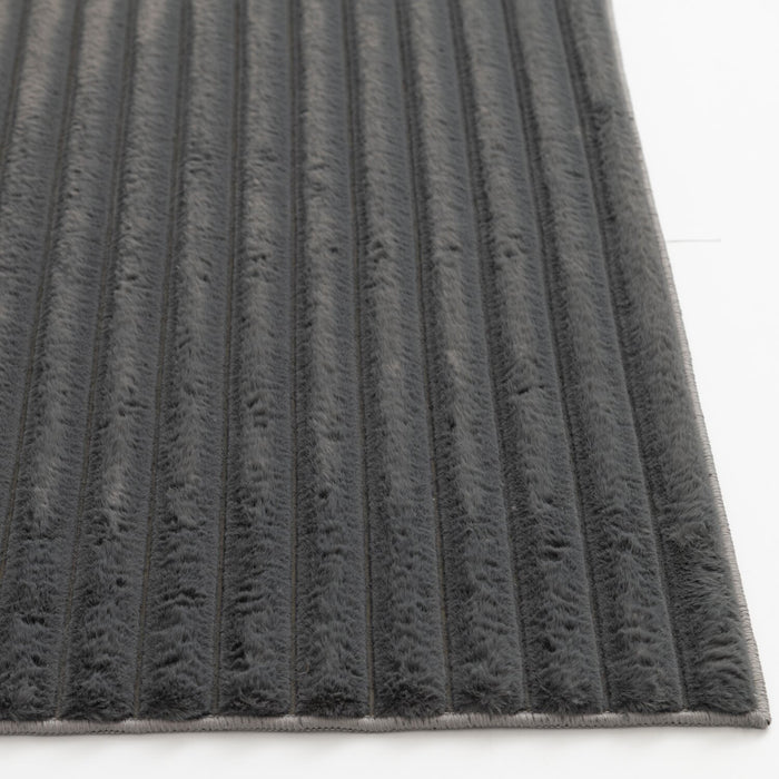 Dream Step Memory Foam Channel Dark Grey Faux Fur Area Rug - 5' x 7'