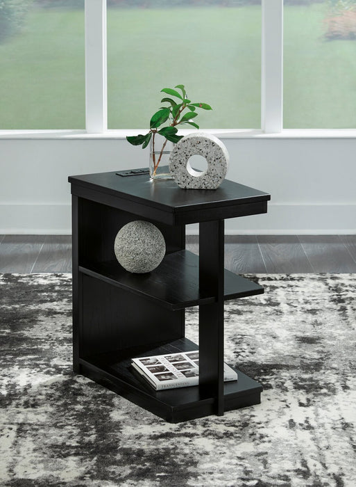 Julian 16” Contemporary Chairside Table with USB Ports - Black