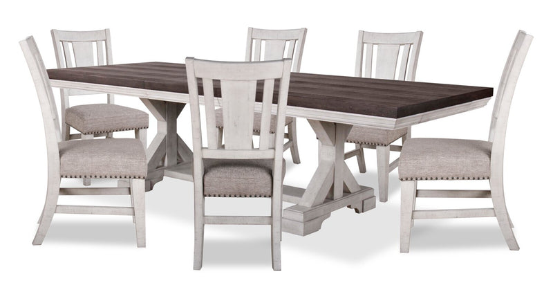 Willow 7pc Dining Set with Table & 6 Chairs, 84-106\"W Extension - Rustic White & Brown