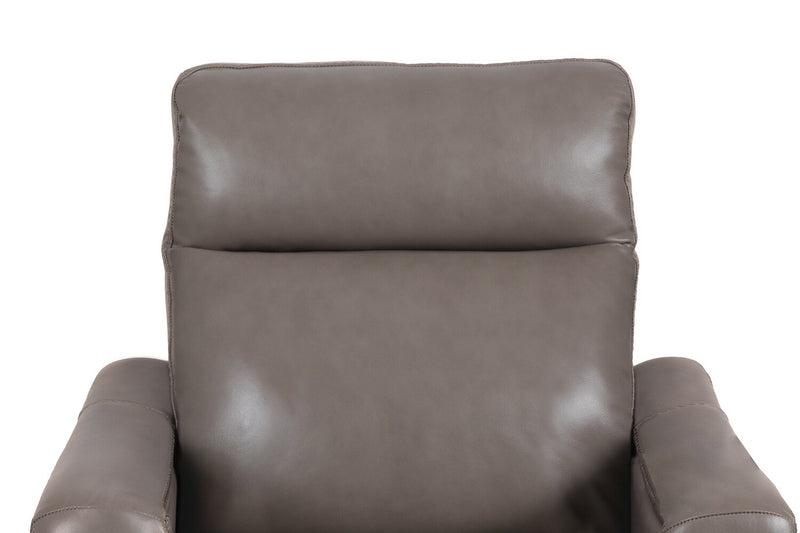 Natalie 32.5\" Top-Grain Genuine Leather Pushback Reclining Chair with Wood Legs - Grey