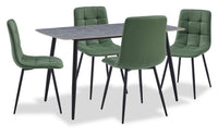 Arlo 5pc Dining Set with Table & 4 Green Chairs, Sintered Stone & Metal, 55