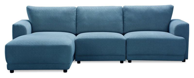 Voyage Modular 3-Piece Left-Facing Fabric Sectional with Removable Back Cushions – Blue