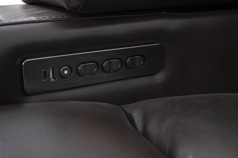 Scott Living Escape 39\" Power Reclining Chair with Power Headrest and Surround Sound - Dark Brown Leather-Look Fabric