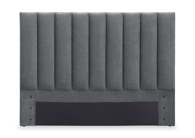 Amos Upholstered Platform Bed in Charcoal Fabric with Channelled Headboard - Full Size