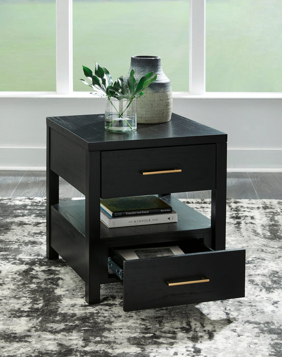 Julian 22” Contemporary End Table with Storage and USB Ports - Black