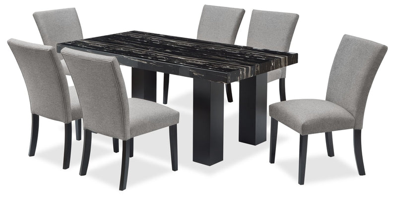 Burk Dining Table with Epoxy Resin Marble-Look Top, 72\"W - Black