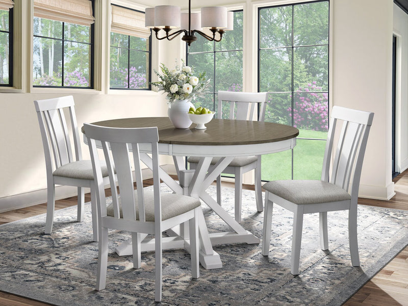 Brook Dining Table with 42-54\"W Extension, Round - White/Brown