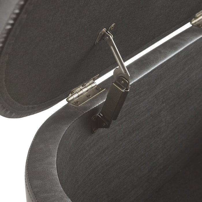 Victoria 18” Faux Leather Storage Ottoman with Metal Base – Charcoal