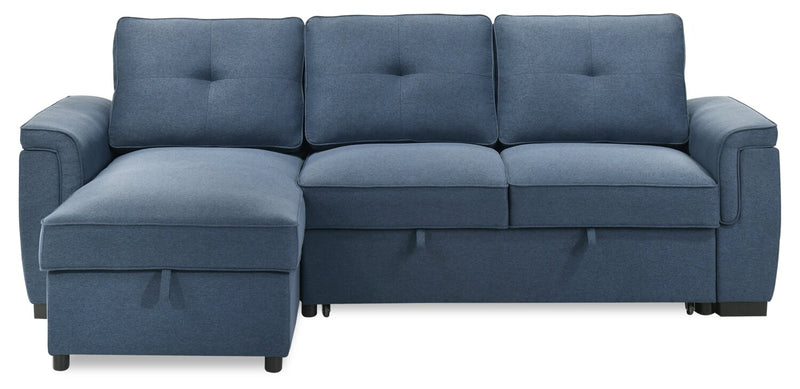 Eden 2-Piece Reversible Fabric Sleeper Sectional with Storage Chaise and Removable Back Cushions - Blue