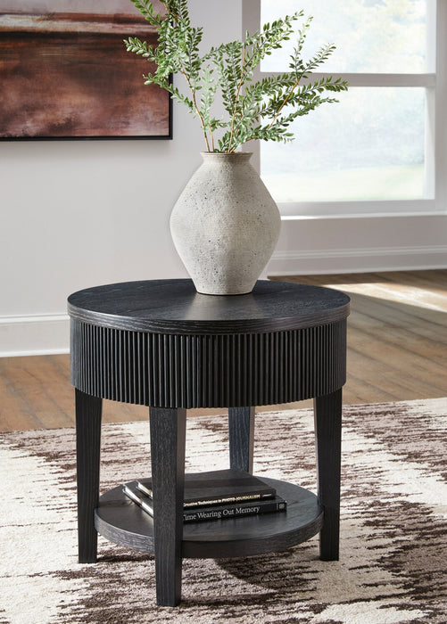 Sanford 24” Contemporary Round Solid Wood End Table with Storage - Black