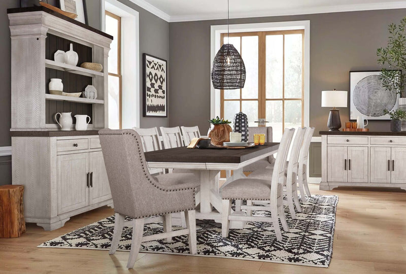 Willow 7pc Dining Set with Table & 6 Chairs, 84-106\"W Extension - Rustic White & Brown