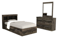 Riley Mates Bed 5pc Set with Bookcase Headboard, Dresser & Mirror, Grey - Twin Size 