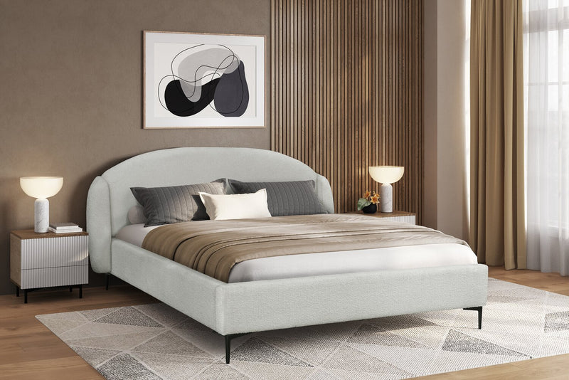 Luna Upholstered Wingback Bed in White Fabric - Queen Size