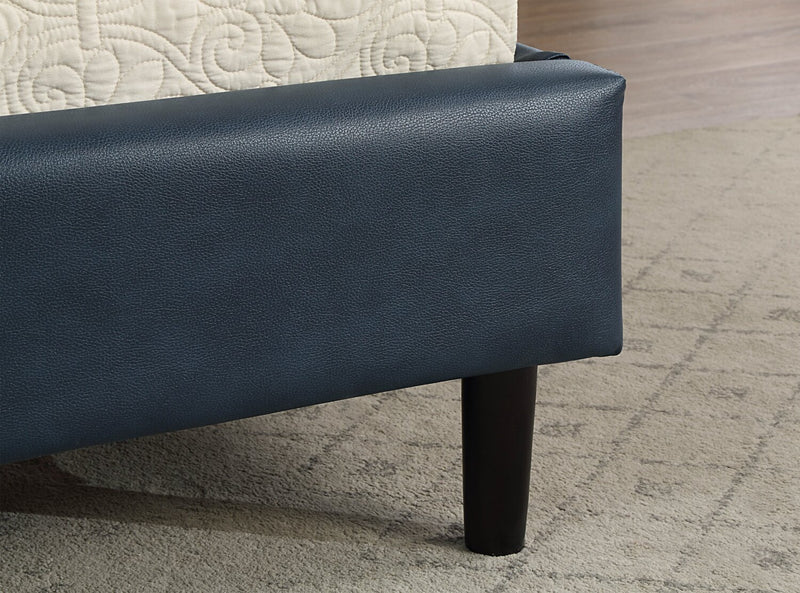 Paseo Platform Bed in Navy Vegan-Leather Fabric - Queen Size 