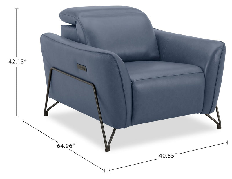 Riviera Top-Grain Genuine Leather Power Reclining Chair - Blue