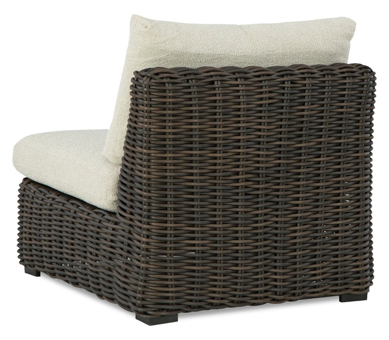 Halifax Outdoor Patio Armless Chair - Resin Wicker, Nuvella Fabric, UV & Weather Resistant - Beige/Brown