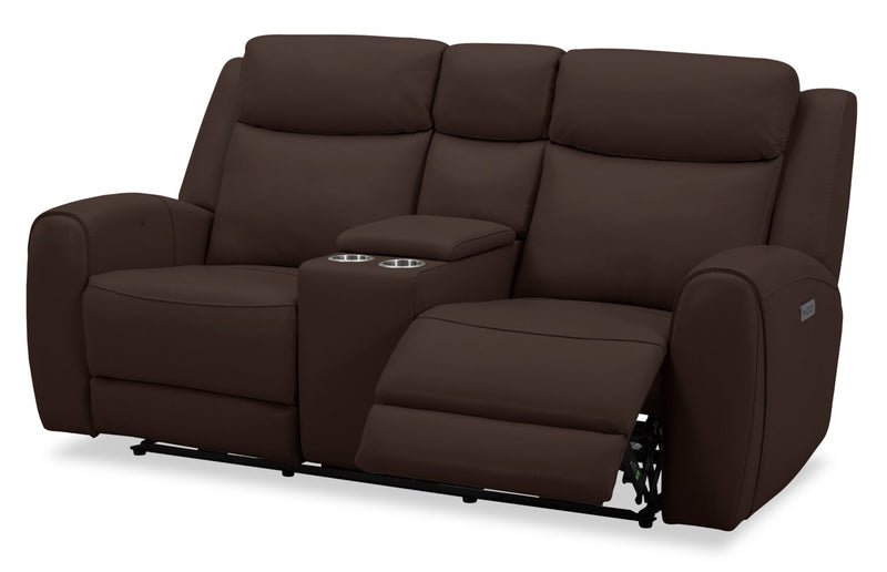 Reign 78\" Top-Grain Genuine Leather Power Reclining Loveseat with Console - Silverado Chocolate Brown