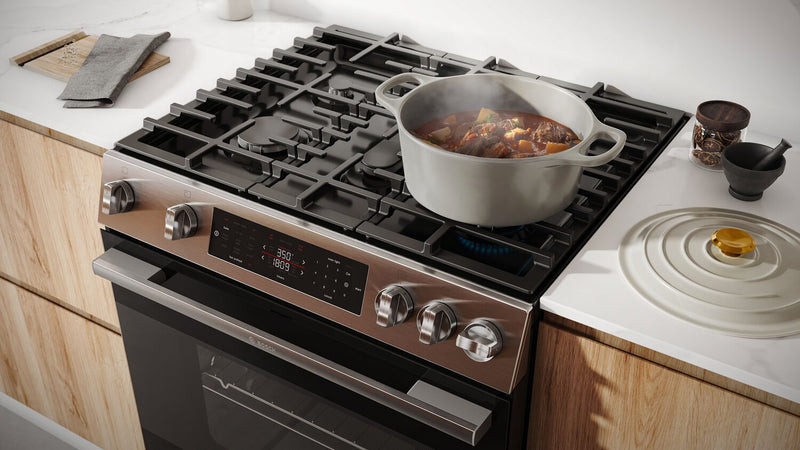 Bosch 30\" 5.8 Cu. Ft. 100 Series Gas Range with Rapid Preheat and Air Fry - Stainless Steel - HGF1050MUC