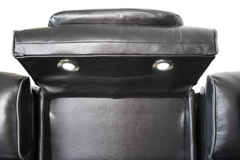 Elite 86\" Genuine Leather Massage Power Reclining Sofa with Immersive Audio and Power Headrests - Black