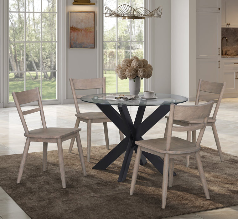 Remi 5pc Dining Set with Table & 4 Ladder-Back Chairs, Glass & Wood, 42\"W Round - Black & Brown