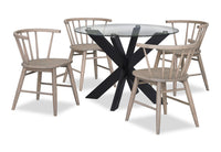 Remi 5pc Dining Set with Table & 4 Spindle-Back Chairs, Glass & Wood, 42