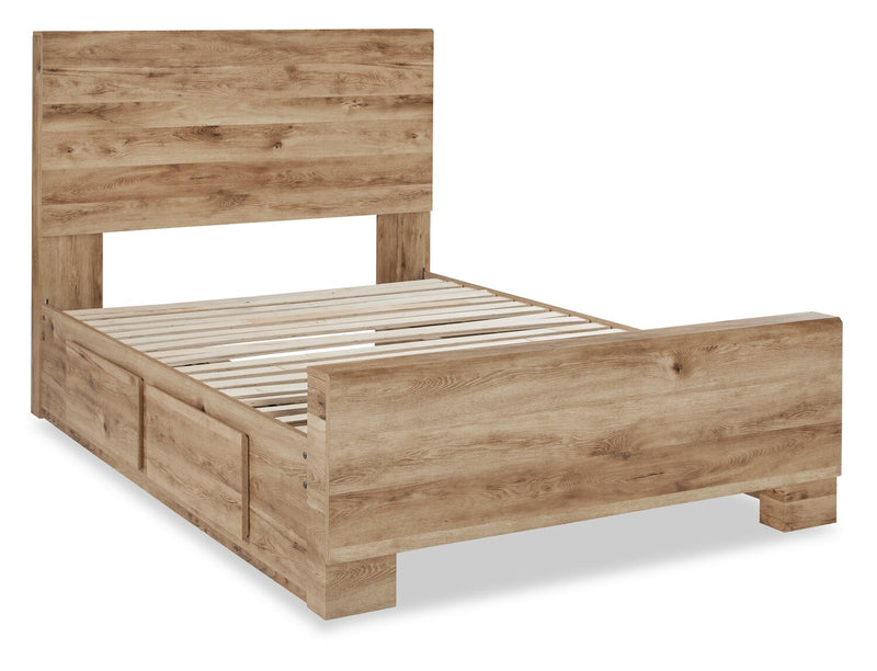 Derekson Storage Bed with 2 Built-In Side Drawers, Natural - King Size