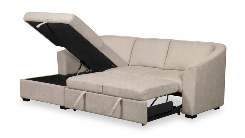 Envy 2-Piece Left-Facing Chenille Fabric Sleeper Sectional with Storage Chaise - Almond Beige
