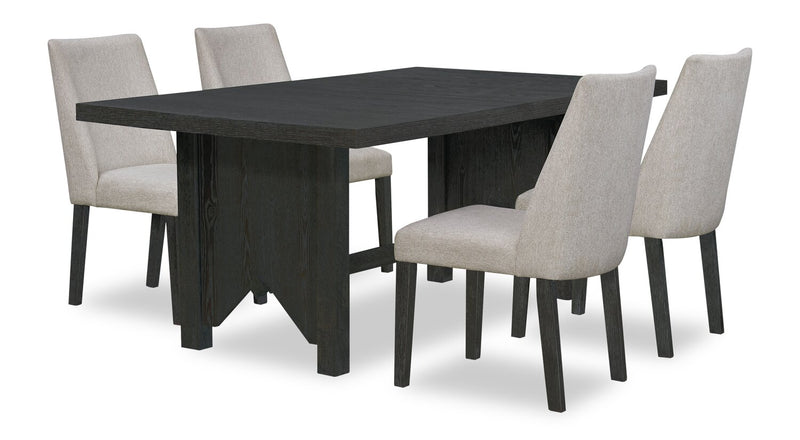 Emery 5pc Dining Set with Table & 4 Chairs, Wood, 72-96\"W Extension - Black & Grey